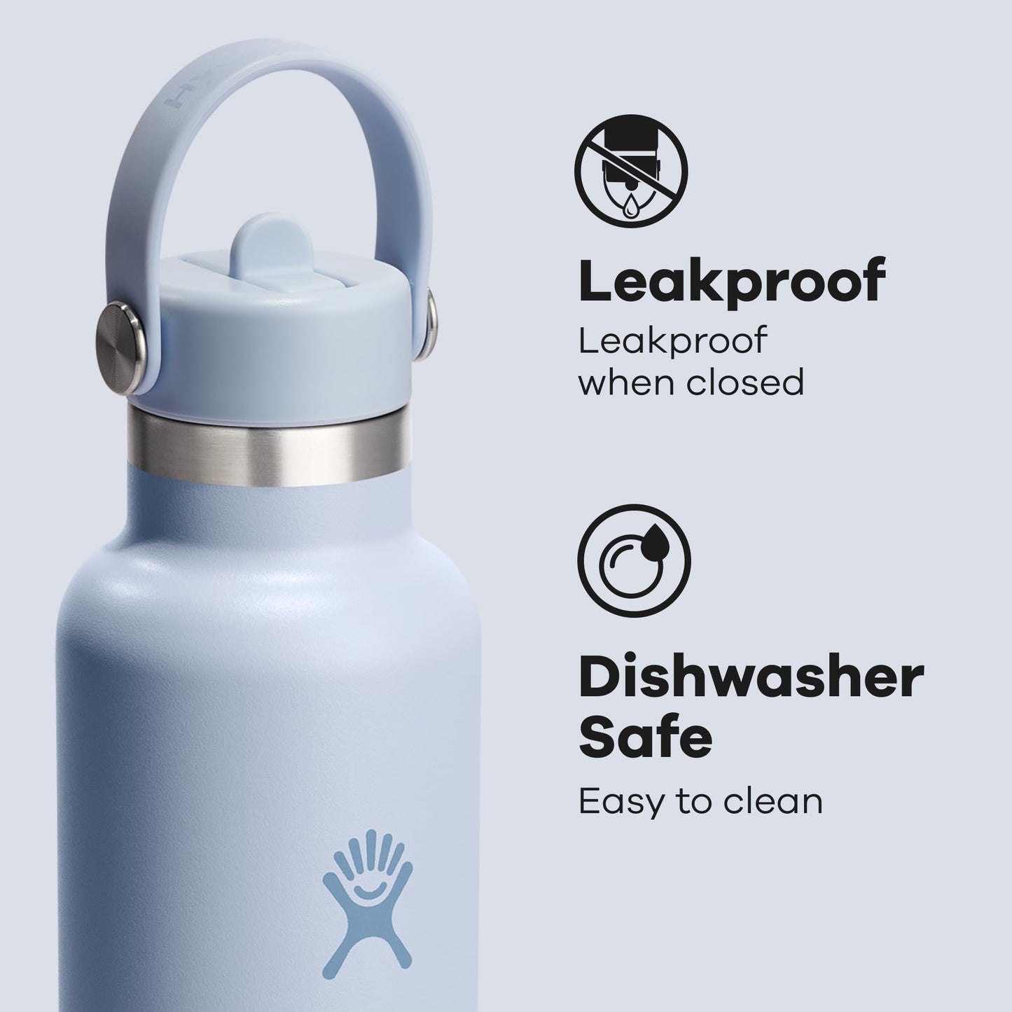 Hydro Flask Water Bottle - Insulated Stainless Steel - Straw Lid, Non Spill, Leakproof 24 Oz Surf Blue