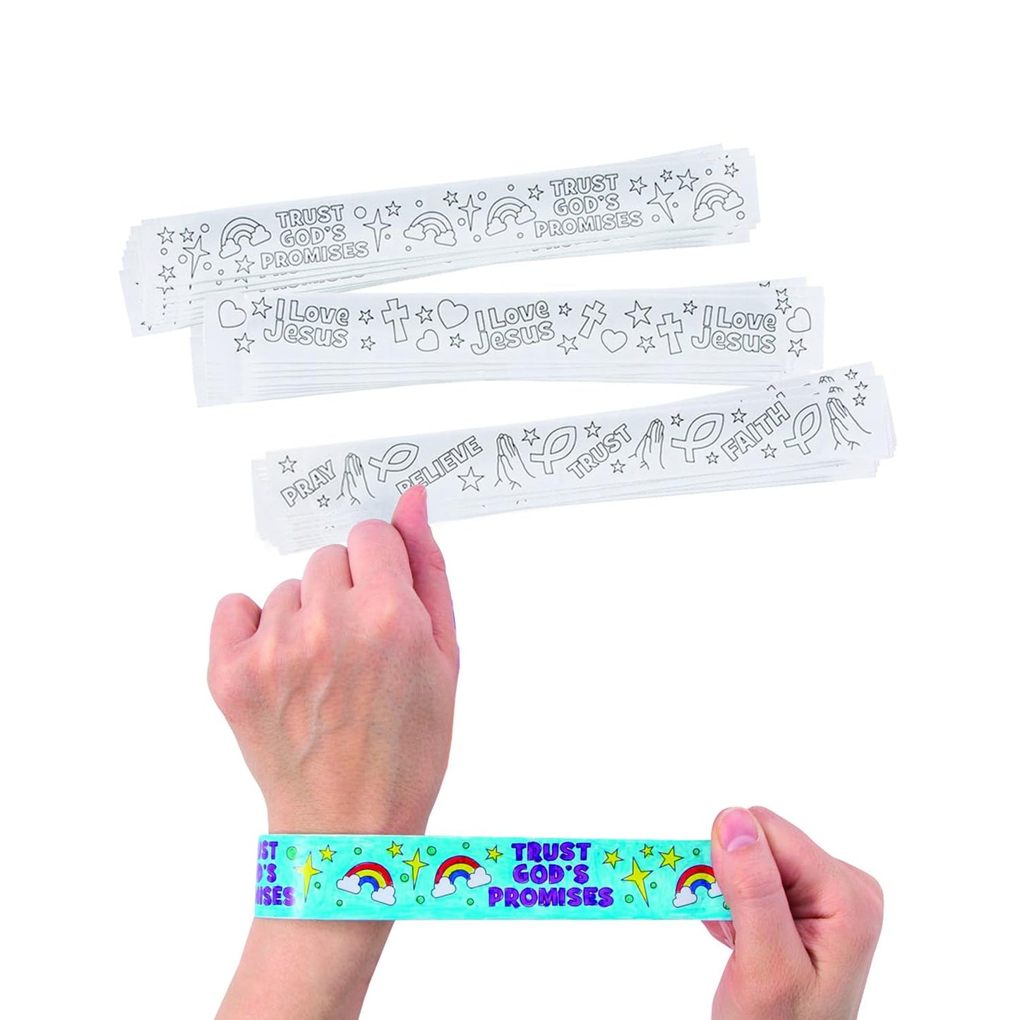 Fun Express Color Your Own Faith Slap Bracelets - VBS and Sunday School Craft Kits - Bulk Set of 48