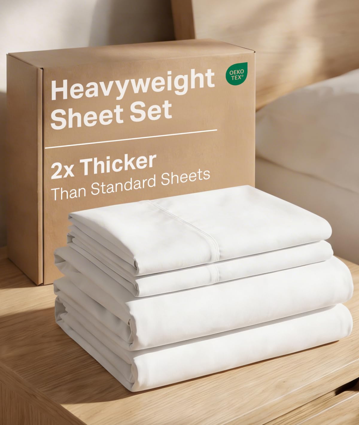 Extra Thick Heavyweight Queen Size 4 Piece Sheet Set – High End Super Luxury Bed Set – Premium Heavyweight Hotel Quality Sheets with Deep Pockets - Easy-Fit - Ultra-Soft, Warm & Wrinkle Free - White