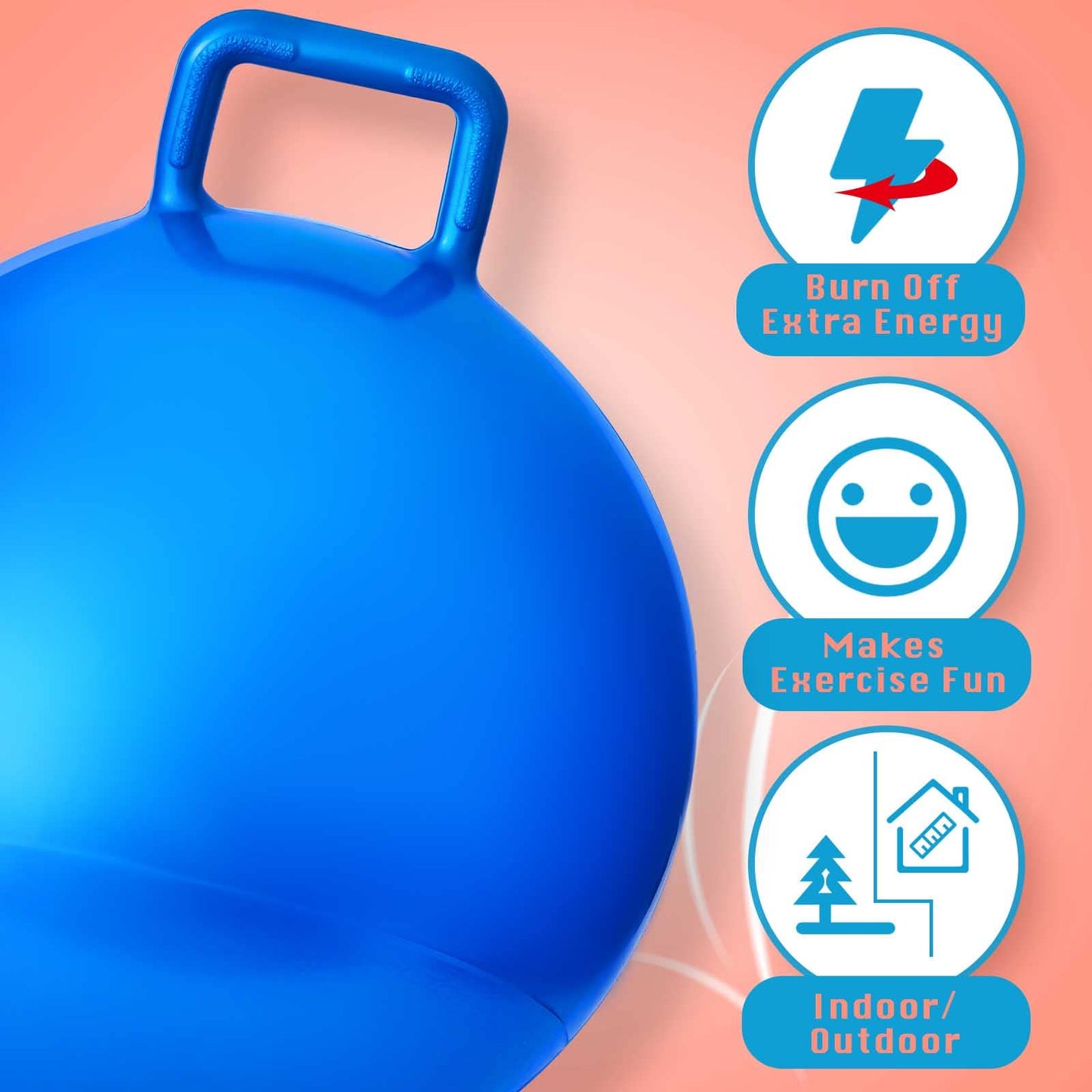 Lewtemi 3 Pcs 29 Inch Bouncing Ball with Handle, Outdoors Hopper Jumping Hopping Ball and Air Pump for Sports School Games Exercise (Red, Blue, Green)