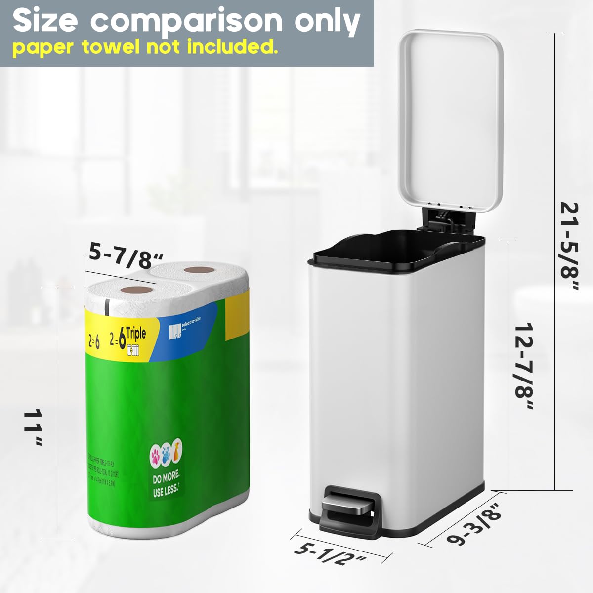 Veelesa Slim Bathroom Trash Can with Lid Soft Close, 1.6 Gallon Stainless Steel Garbage Can with Removable Inner Bucket, Durable Step Pedal, Small Trash Bins for Toilet, Bedroom, Kitchen, Office