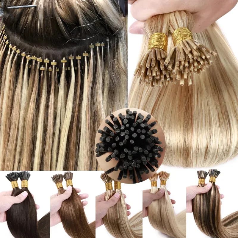 Silver I Tip Hair Extensions Human Hair 18 Inch I tip Keratin Hair Extensions Pre Bonded I Tip Hair Extensions 50Strands 50G Silver Real Hair Cold Fusion Silver Micro Bead Hair Extensions for Women