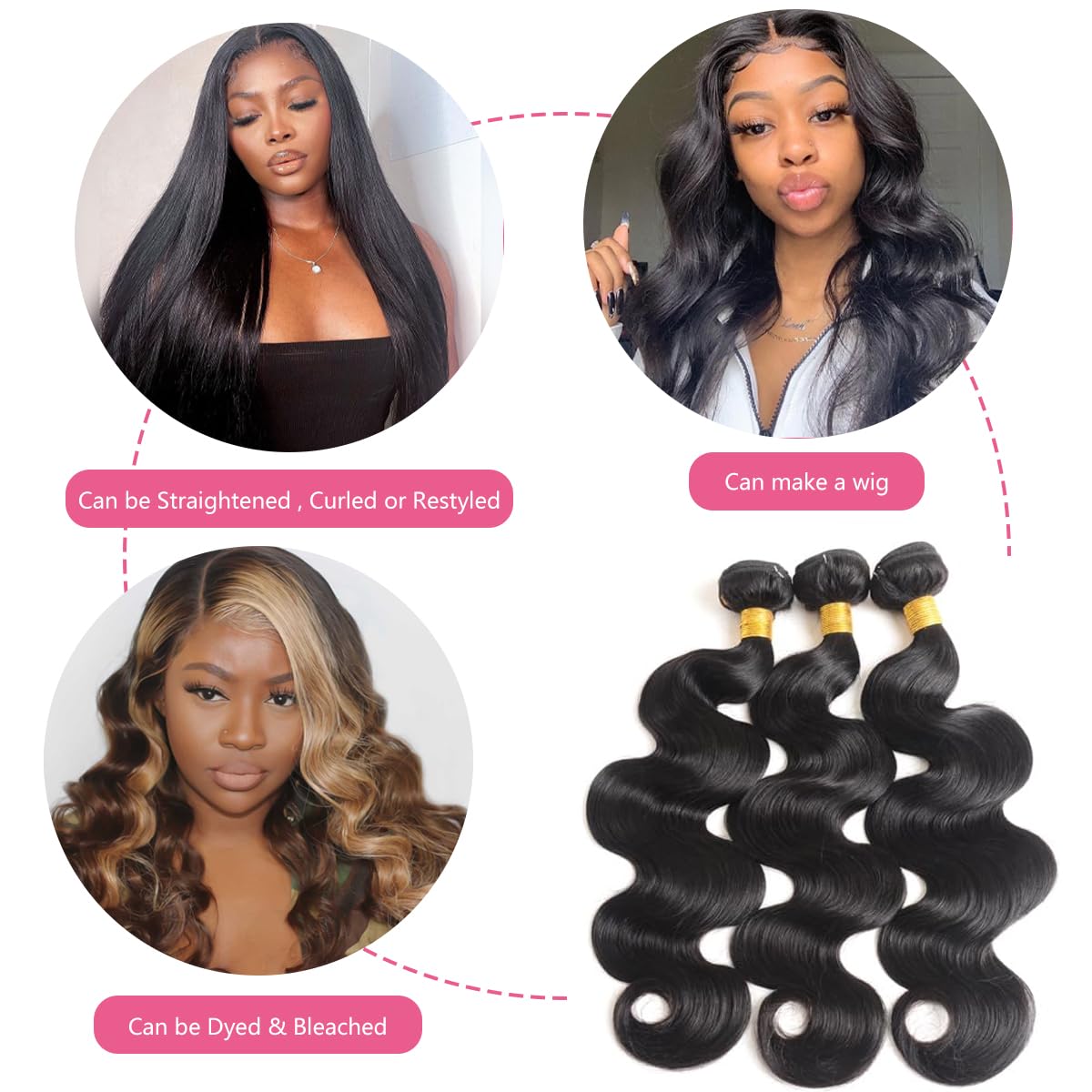 Body Wave Bundles Human Hair 12 14 16 Inch Human Hair Bundle Brazilian Virgin Hair 3 Bundles Human Hair Extensions for Black Women Natural Color