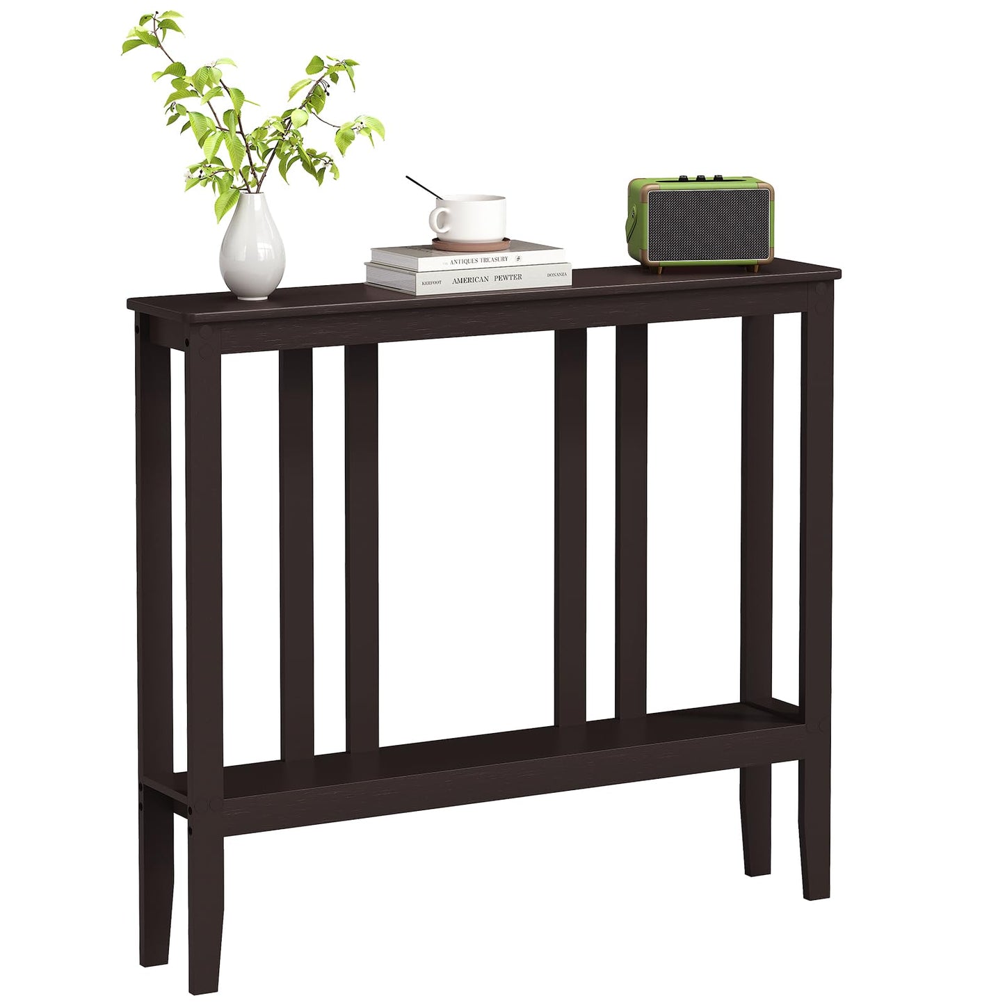 ELYKEN Bamboo 2-Tier Narrow Console Table, 36.2" Long Slim Sofa Table Behind Couch for Entryway, Hallway, Living Room, Brown