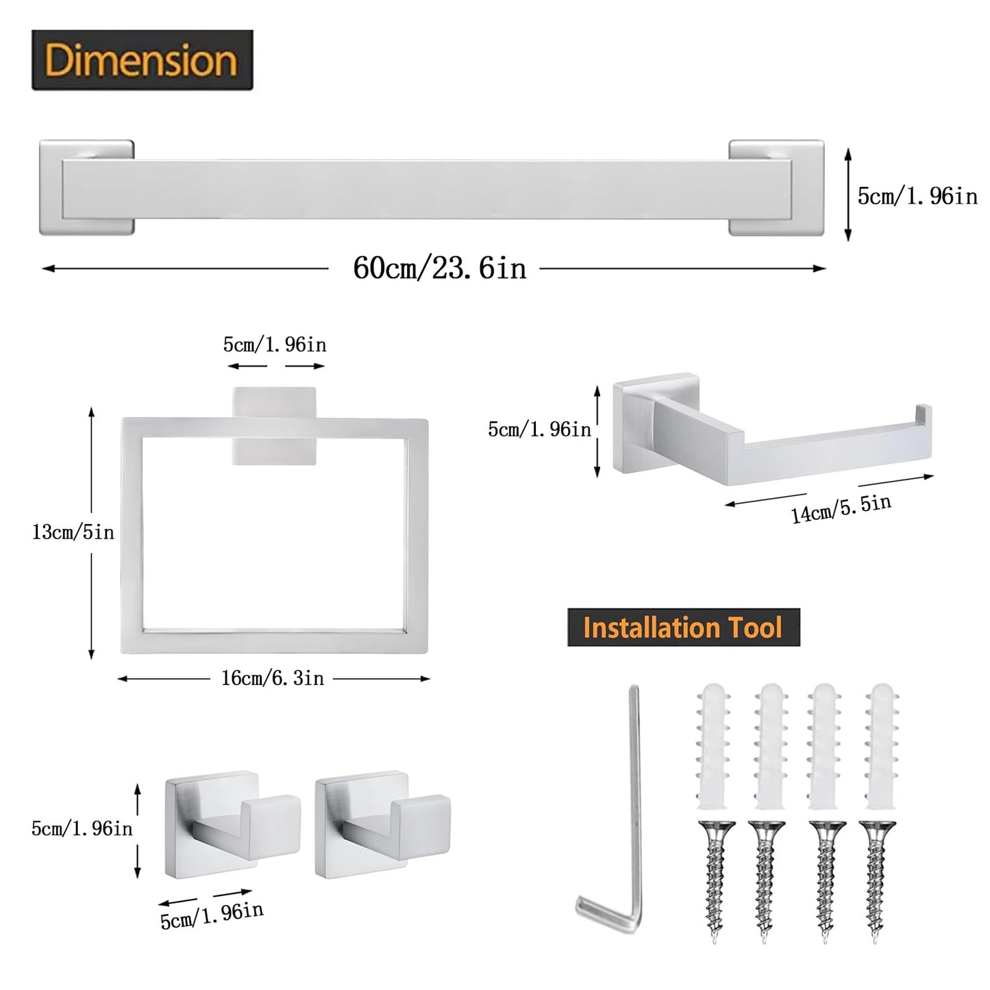 JOPOFI 5 Piece Bathroom Towel Bar Set - Thicken Stainless Steel Bath Towel Holder, 23.6 Inch Towel Racks for Bathroom Wall Mounted, Bathroom Hardware Accessories Set - Brushed Nickel