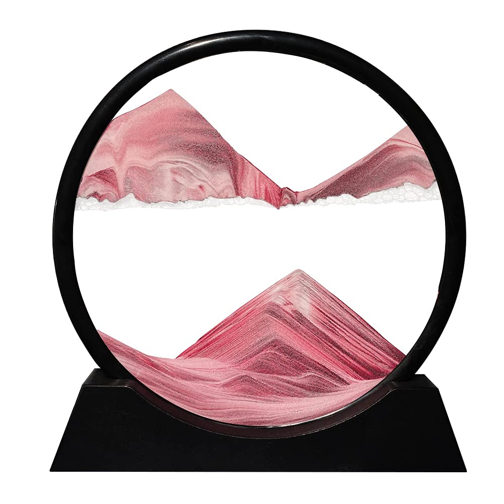 Aoderun Moving Sand Art Picture Sandscapes in Motion 3D Deep Sea Sand Art Round Pink for Adult Relaxing Toys D¨¦cor Desktop Home Office ¡­ (Pink, 12")