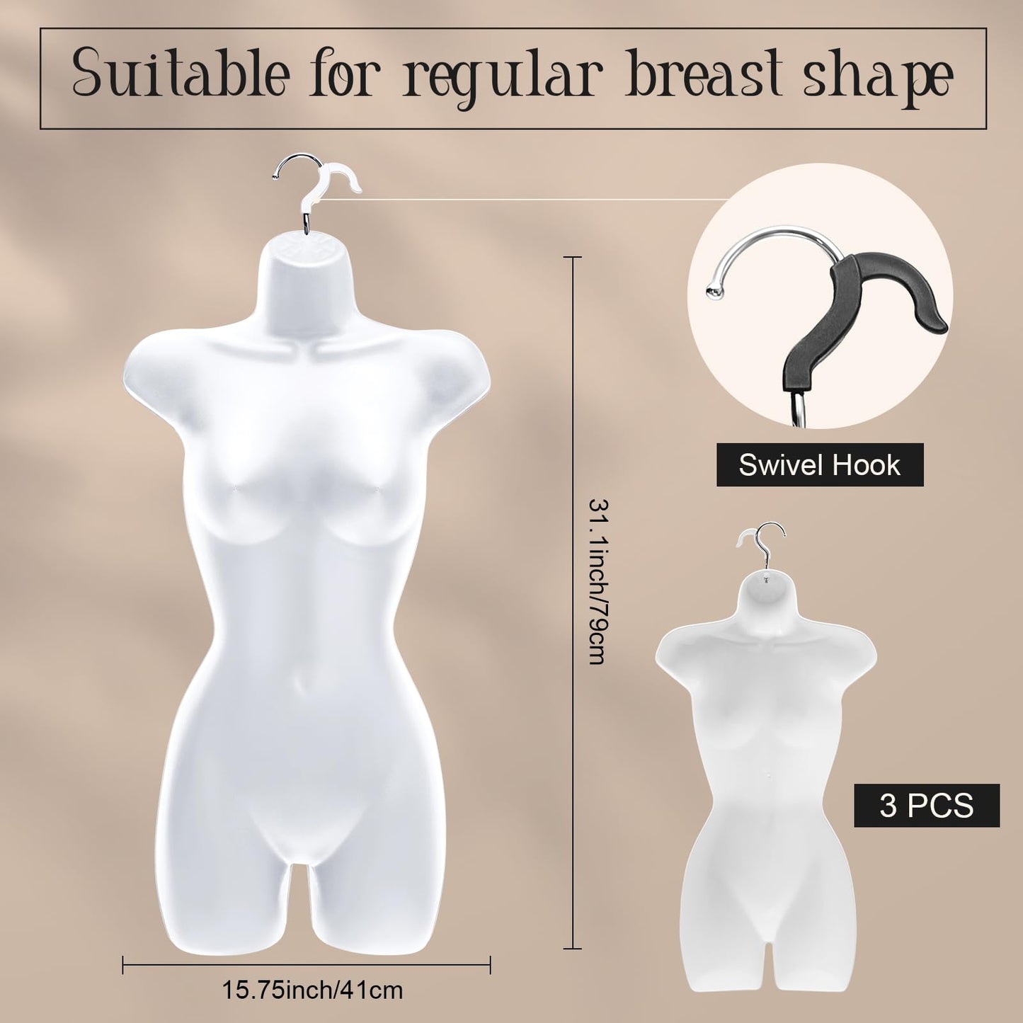 12 Pcs Hanging Mannequin Body Torso Female Women Dress Form with Hanger Hook Hip Long Hollow Back Mannequin Torso Thickened Plastic Shirt Display White (31.1 x 16.1 Inch)