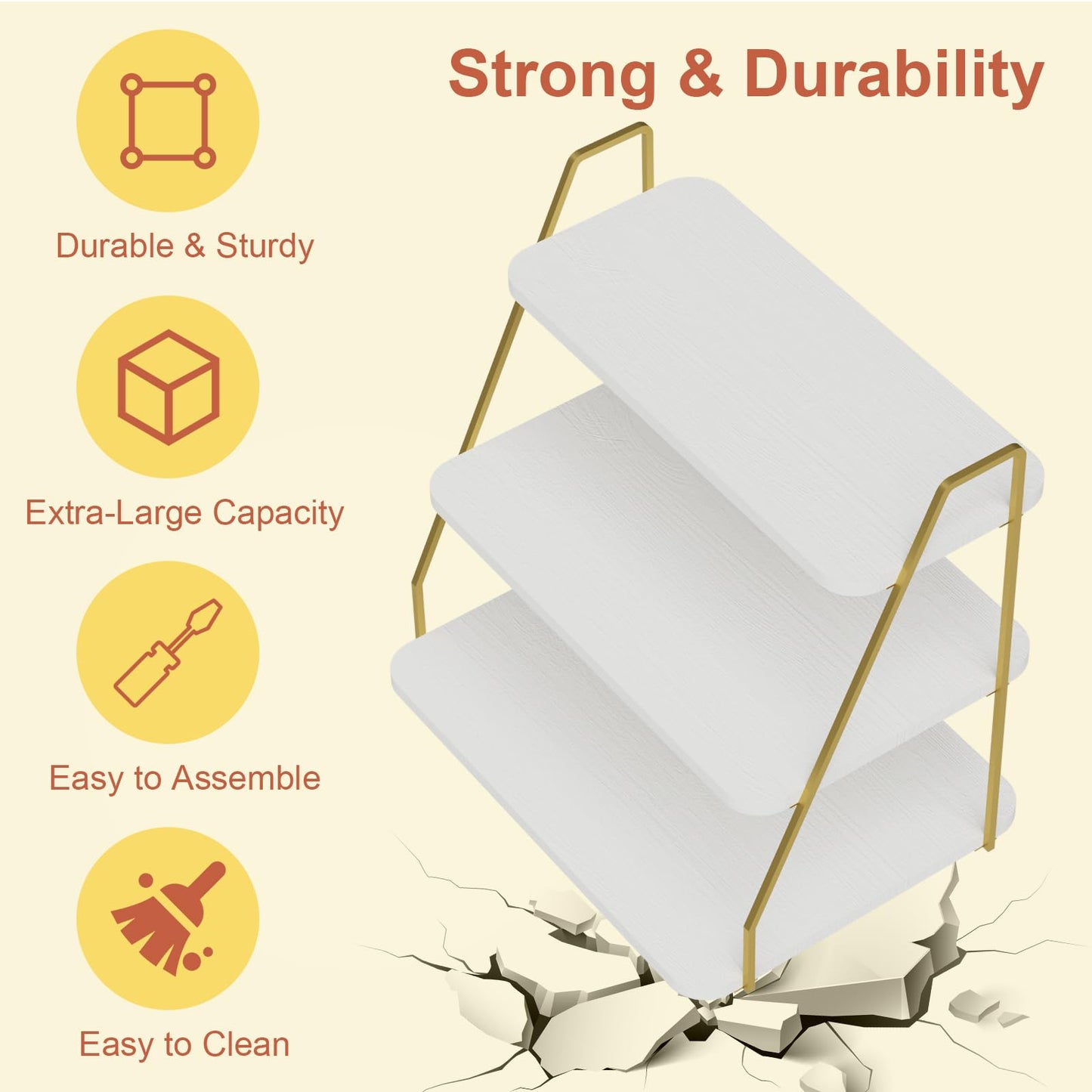 VyGrow Cupcake Stand, 3-Tier Dessert Stand for 55 Cupcakes, Wood & Metal Tower Display Premium Holder Dessert Tree Tower for Christmas Birthday Weddings Party Decor, Serving Tray (White & Gold)