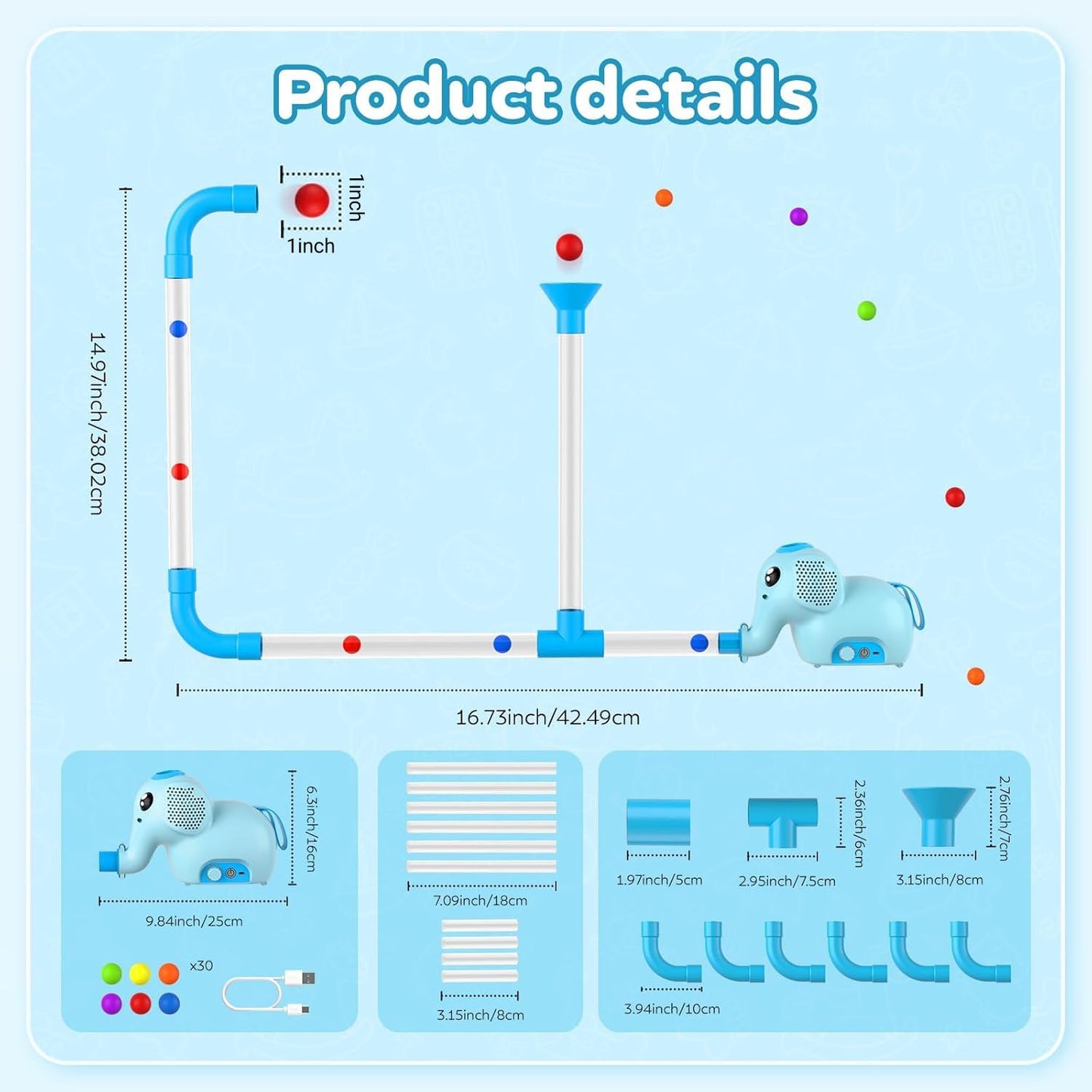 STEM Air-Powered Building Toys for Kids Ages 3 4 5 6 7 8+– Educational Air Tubes Toy& Turbine Set with 30 Foam Balls – Rechargeable Construction Kit for Boys & Girls – Fun Science Gift for Teens