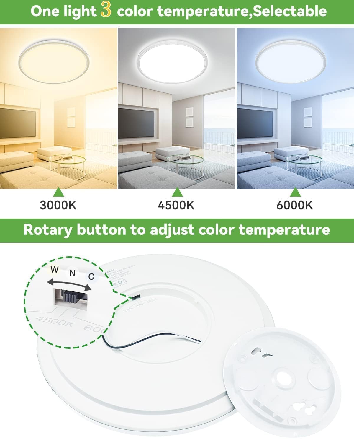 zemty 6-Pack 12-Inch LED Flush Mount Ceiling Lights, 24W 3200Lumens 5 CCT Adjustable (3000K-6500K), Round Flat Light Fixture for Bedroom Kitchen Bathroom Hallway (White)