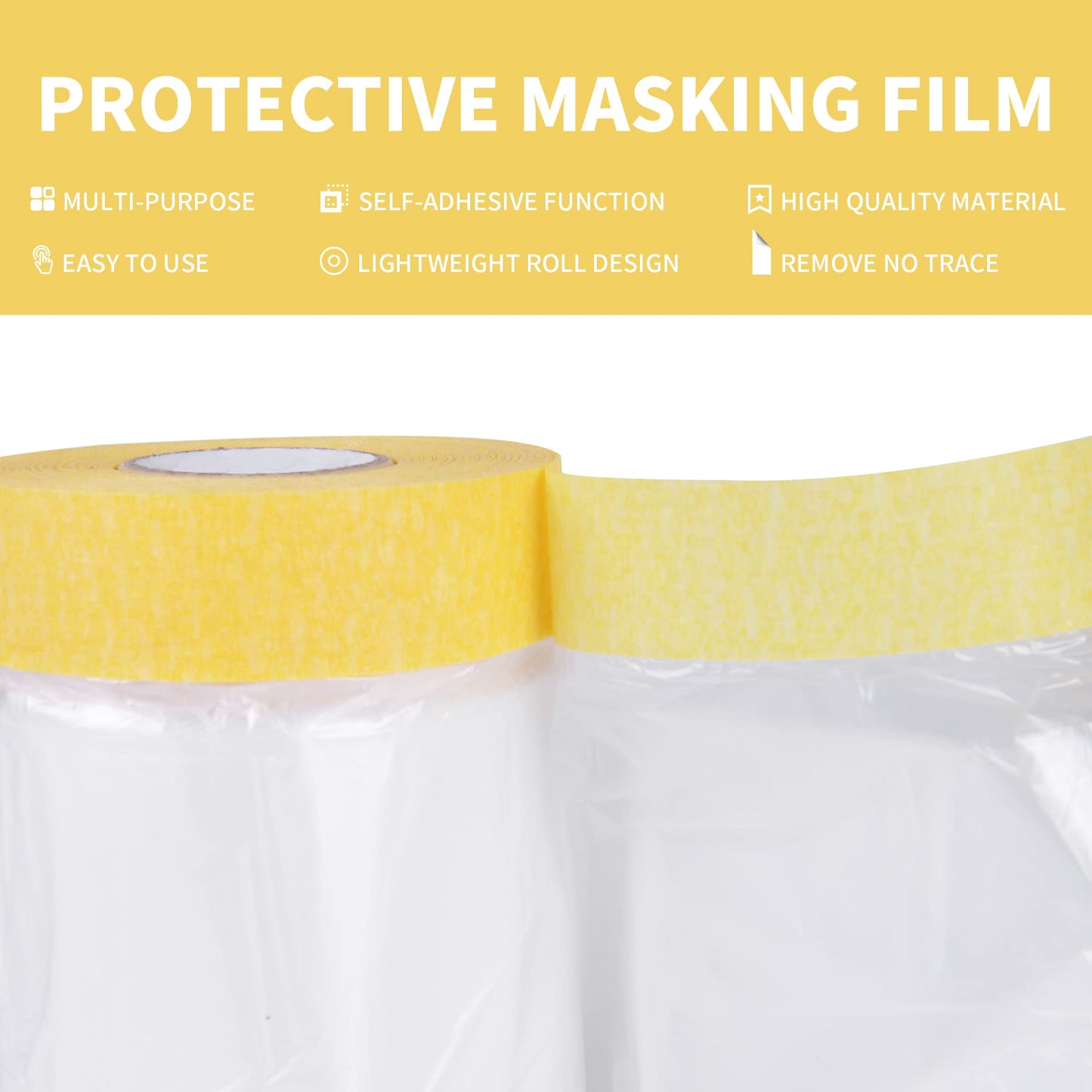 TAPEBEAR Pre-Taped Masking Film, Tape and Drape, Plastic Sheeting Roll, Automotive Painters Masking Tape Film, Plastic Sheeting Cover for Appliance and Furniture, 9feet X 90feet, 2600mmx 27m,3Rolls