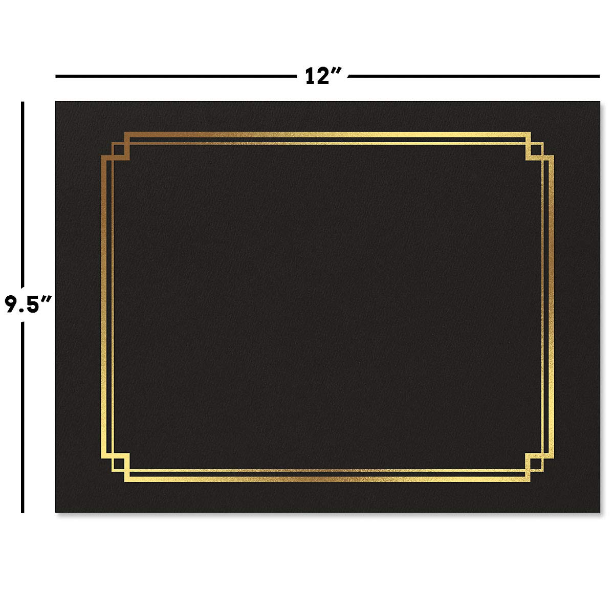Classic Black & Gold Certificate Folders - Pack of 50, Linen Cover 80 lb. Stock, Folded, Die-Cut Corners, for Office, Business Awards, Graduation, School Diploma Holder, 9-1/2" x 12"