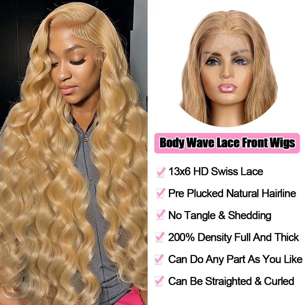KTOOYKE 200% Density 30 Inch Honey Blonde 13x6 HD Lace Front Wig Human Hair Body Wave Lace Frontal Wigs Human Hair Pre Plucked 27# Honey Blonde Wig Human Hair Glueless Wigs Human Hair