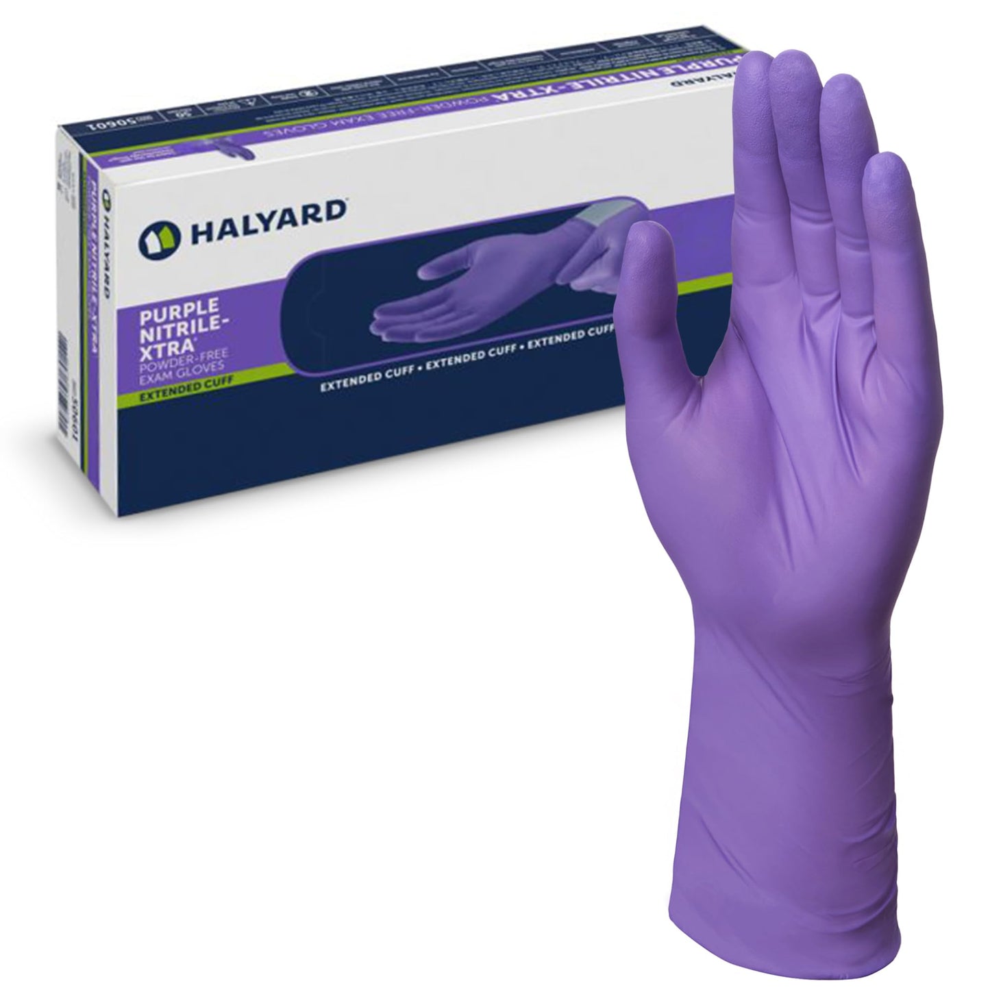 HALYARD Purple Nitrile-Xtra Exam Gloves, Sterile (Individually Wrapped), Powder-Free, 5.9 mil, 12 Inches, Purple, Large, 14262 (Box of 100/50 Pairs)