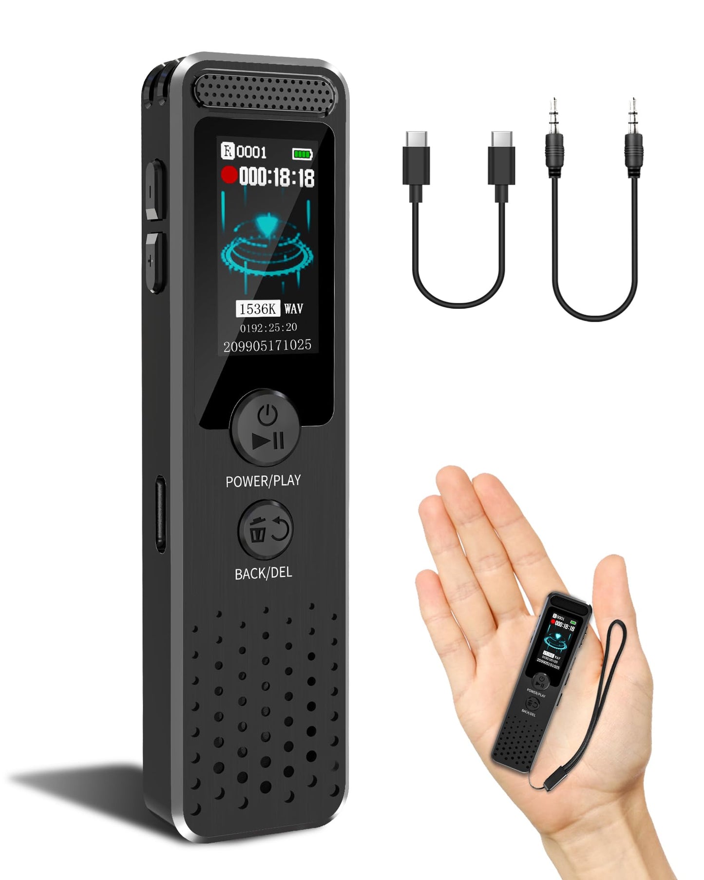 128GB Mini Digital Voice Recorder with 2159 Professional Noise Reduction and up to 1536kbps Lossless Sound Quality, Voice Activated Recorder with Playback, USB-C Audio Recorder for Lectures Meetings