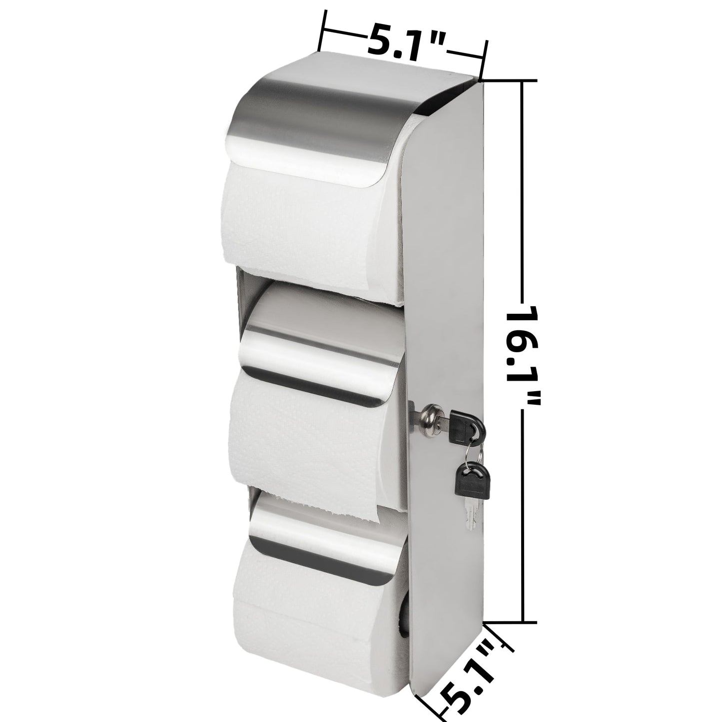 Commercial Toilet Paper Dispenser - 3 Roll Stainless Steel Toilet Tissue Dispenser with Lock, Wall Mount - Double Roll Holder for Bathroom/Restroom (1, Silver)