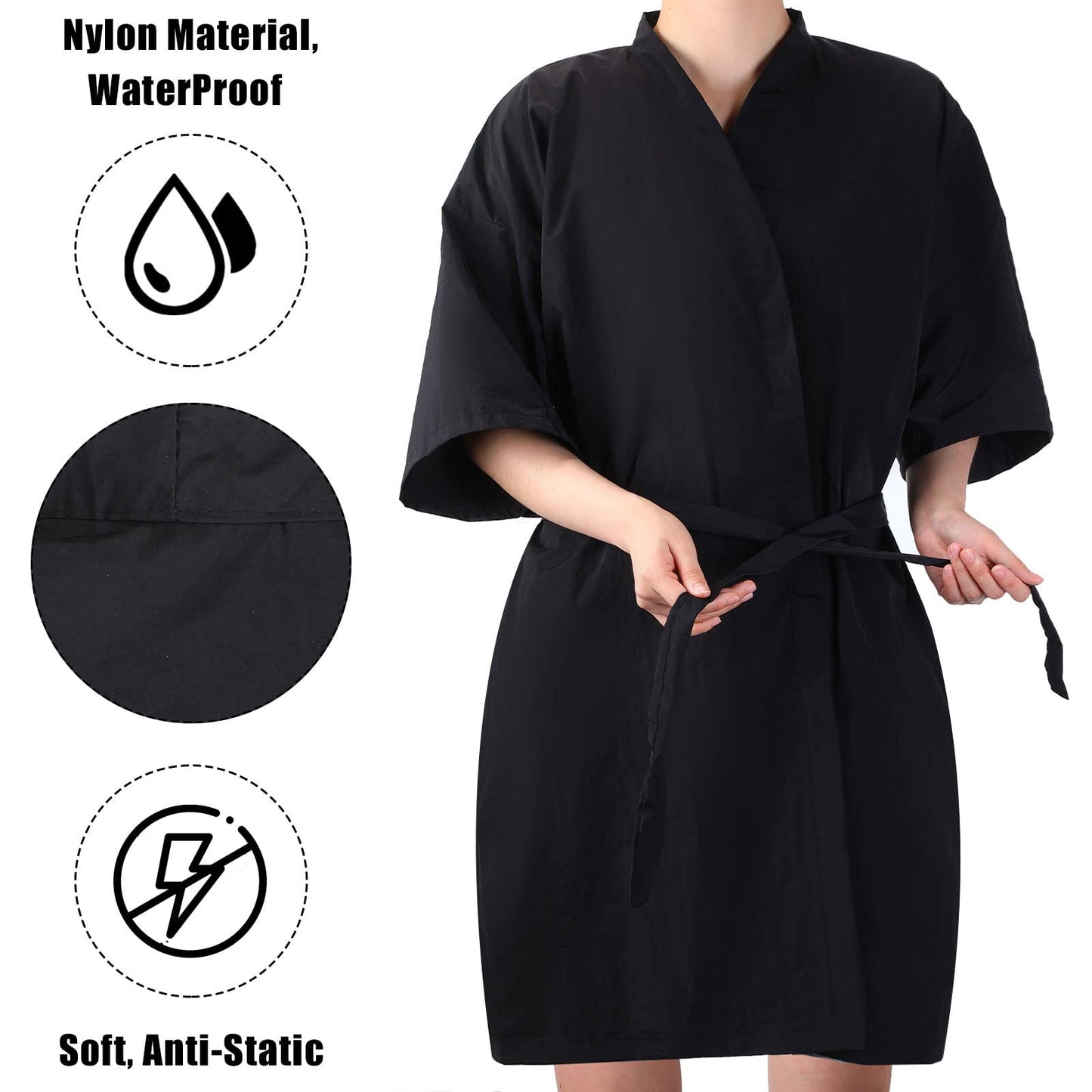 Pasimy 10 Pieces Salon Client Gown Hair Salon Smocks Capes Haircut Cape Salon Robes for Clients Barber Apron Cover for Stylist Women Clients, 40 Inches Long (Black,No Pockets)