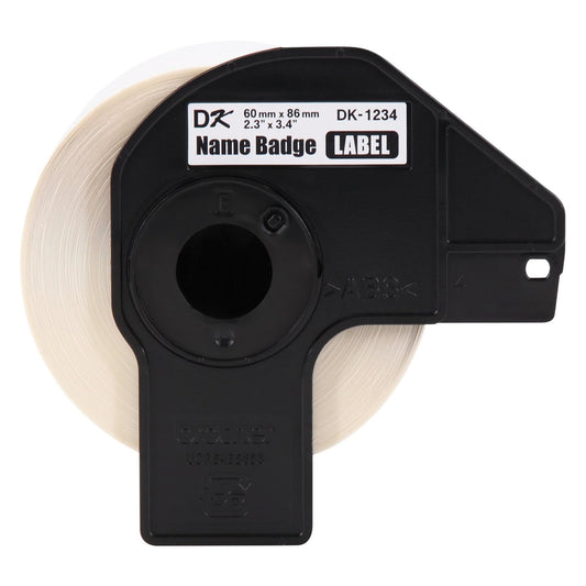 Brother Genuine DK-12343PK Die-Cut Name Badge Paper Labels, 2.3 in x 3.4 in (60 mm x 86 mm) Adhesive Name Badge White Paper Labels, 260 Labels per Roll, (3) Rolls per Box