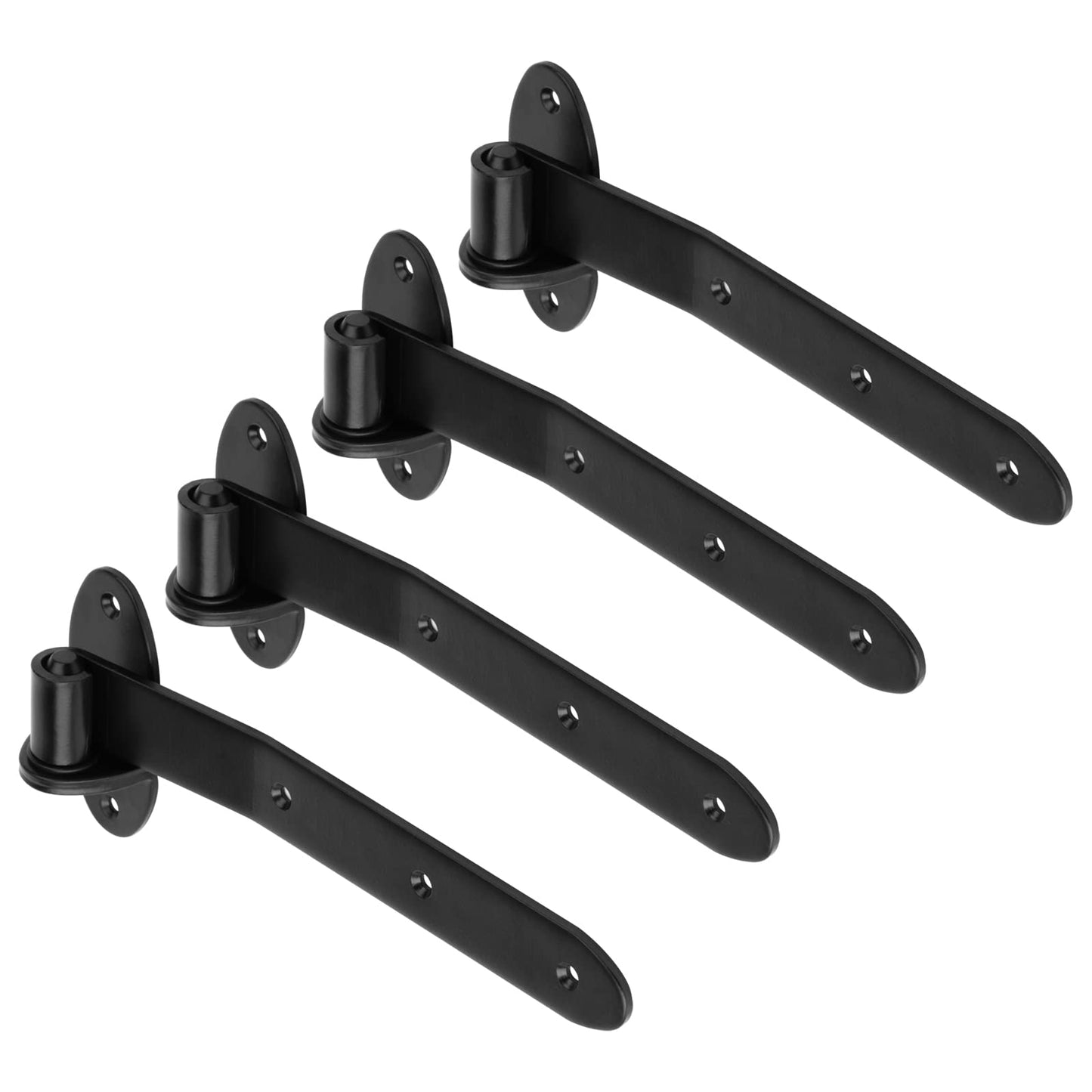 MOUNTAIN_ARK 4 Pack 12" Black Strap Gate Hinges, Heavy Duty T Shape Cranked Band Lift Off Door Hinge for Shed Barn Fence with Removeable Pin, 3/16" Thick