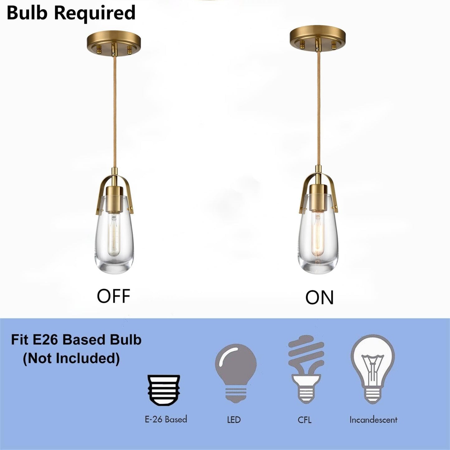 DEYNITE Industrial Home Pendant Light Fixtures Brass Hanging Light with Clear Glass for Kitchen Island