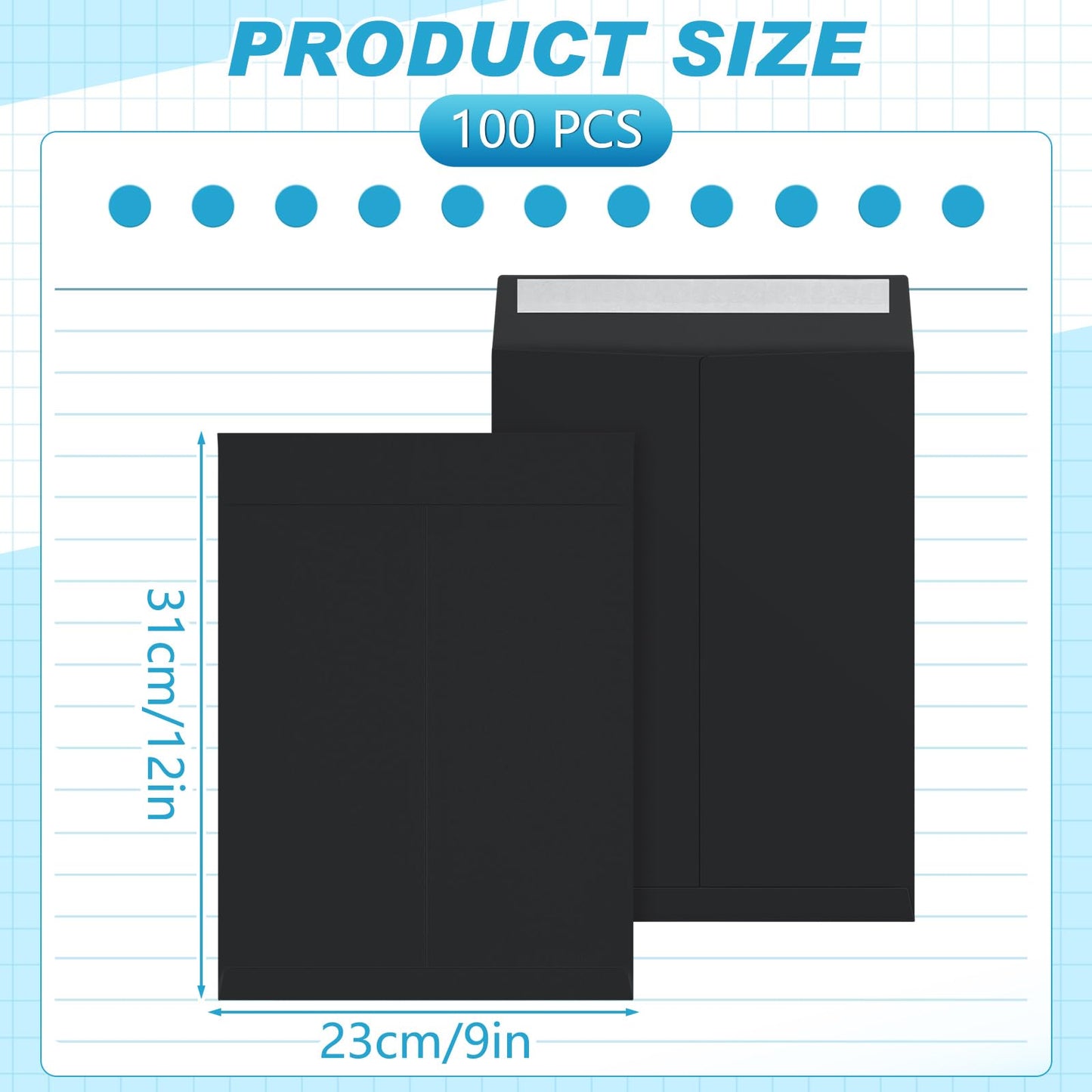Janlaugh 100 Pcs 9'' x 12'' Catalog Envelopes Self Adhesive 32lb Manila Envelopes Kraft Peel & Seal for Secure Mailing Storage Organizing for Office Business Home(Black)