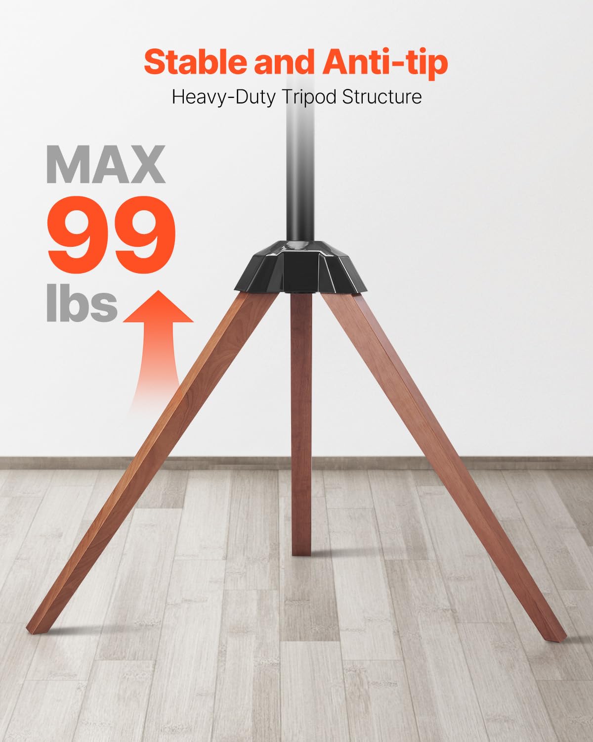 VEVOR Tripod Easel TV Stand, for 40-65 inch Flat Screen/Curved TVs Up to 99 lbs, 18° Left-Right Rotation Portable TV Stand with Oak Wood Legs, for Bedroom, Living Room, Studio, MAX VESA 600 x 400 mm