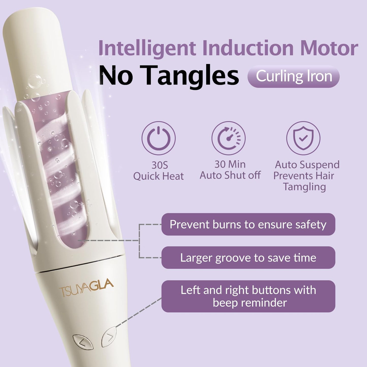 TSUYAGLA 1 1/4 inch Automatic Curling Iron - 1.25 Inch Hair Curler Automatic Rotating Wand - Anti-Scald - Dual Voltage