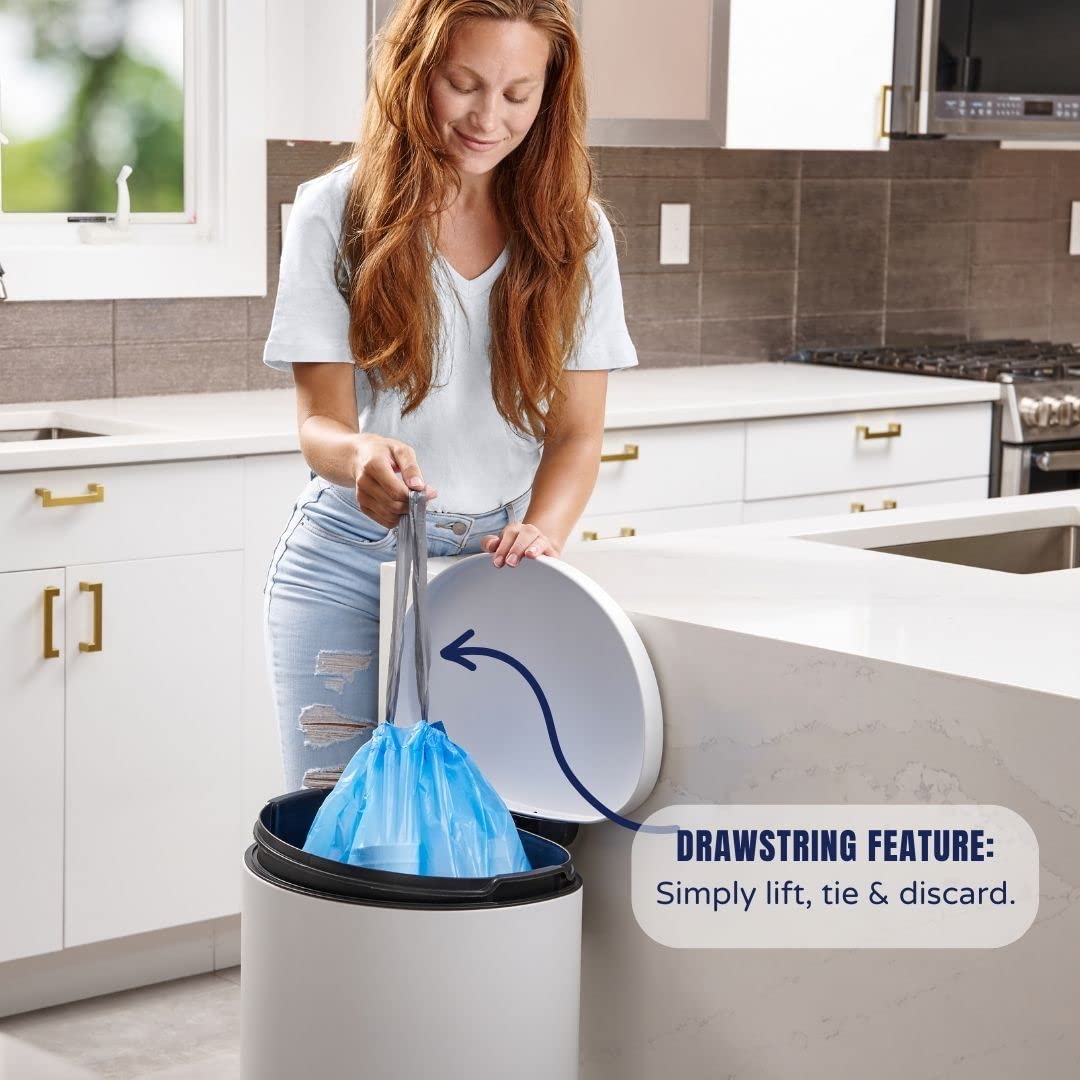 Plasticplace Custom Fit Trash Bags, Compatible with simplehuman Code K (100 Count) Tinted Blue Drawstring Garbage Liners 10 Gallon / 38 Liters, 24" x 28"