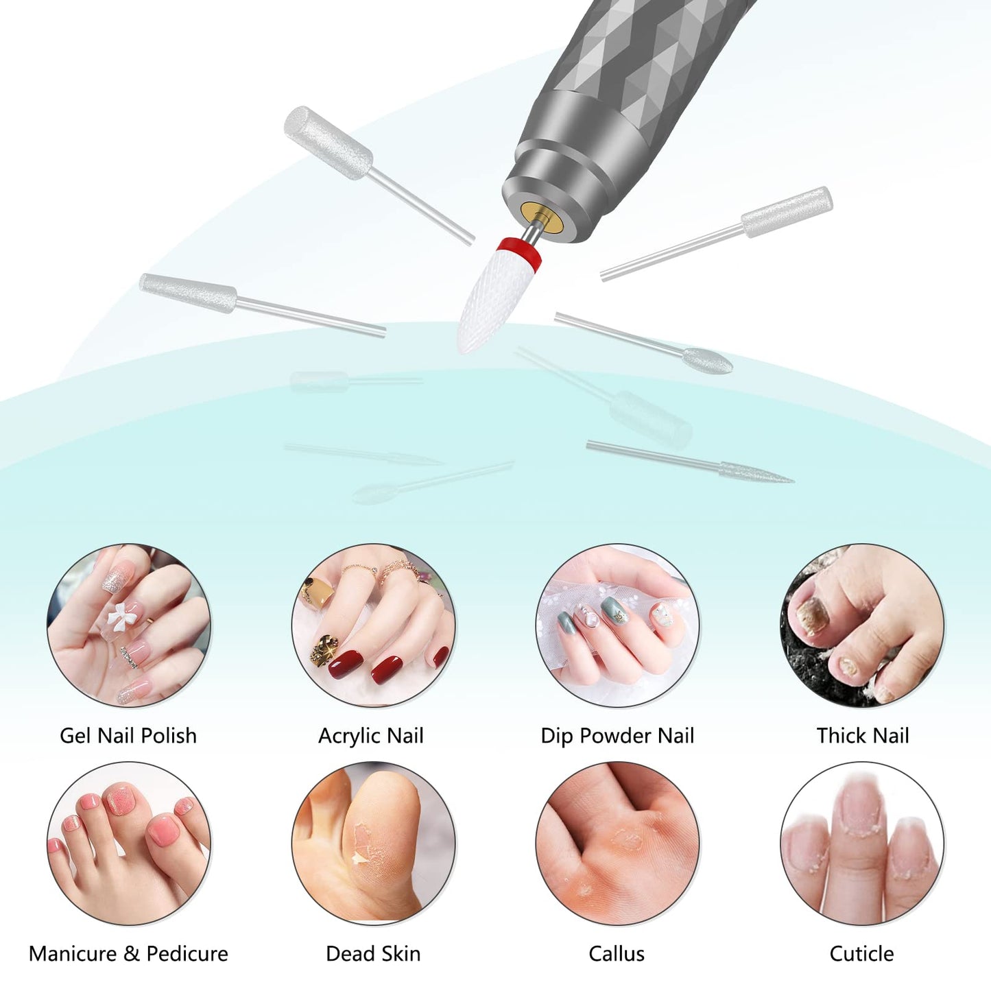 Electric Nail Drill Machine Professional,Cordless Electric Nail File for Acrylic Gel Nails,Efile Manicure and Pedicure Kit for Grinding Polishing Trimming(Gray)