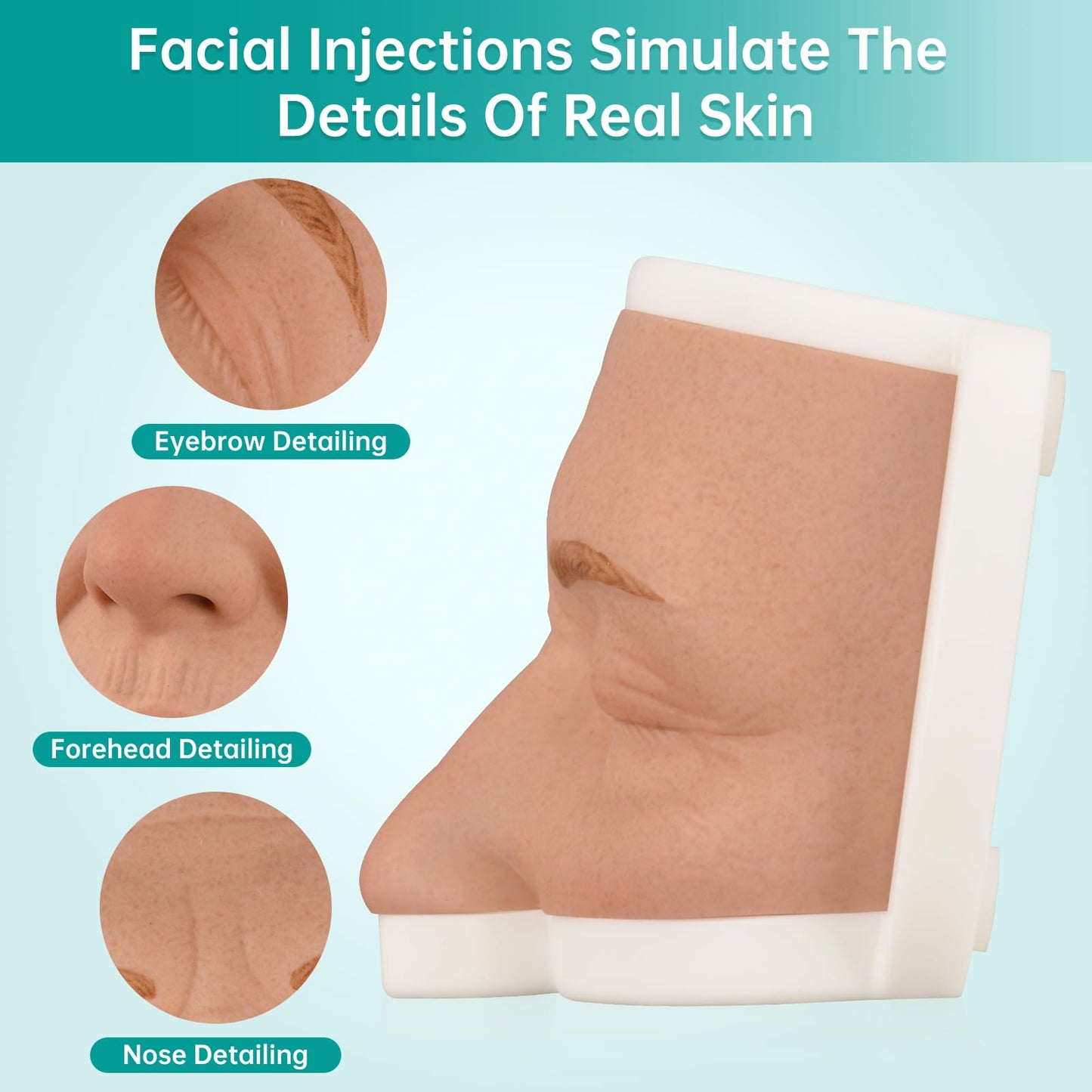 MedEduQuest Silicone Face Injection Practice Kit with Realistic Skin Texture for Medical Training, Makeup Tutorials, and Plastic Surgery Demonstrations, Includes Anti-Slip Base