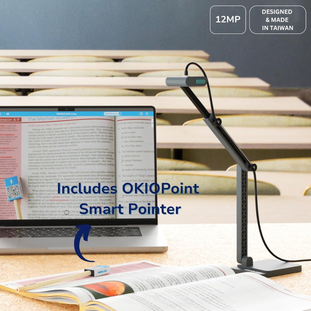 OKIOLABS OKIOCAM S2 Pro 13-MP USB Document Camera, Built-in Light & Mic, OKIOPoint Smart Pointer, for PC | Mac | Chromebook, Ultra HD Camera for Live Demo for Web Conference, Remote Teaching