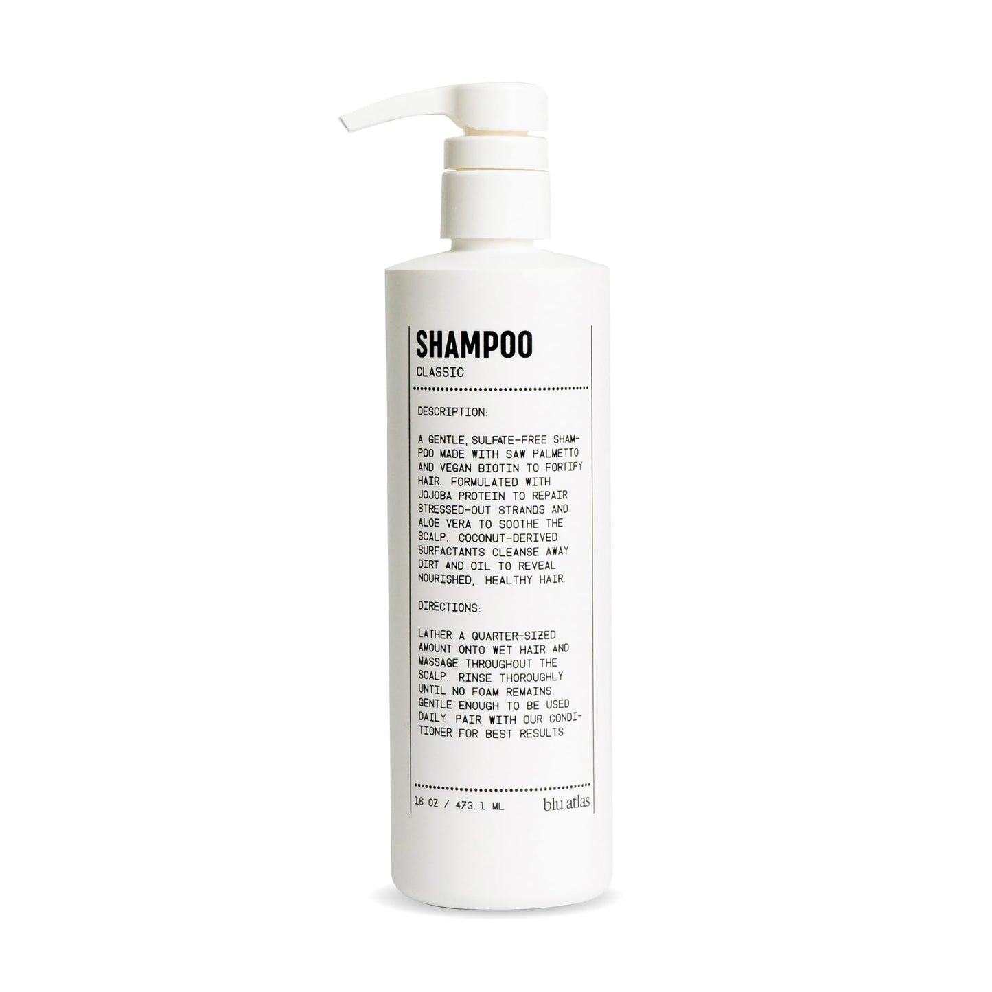 Blu Atlas Men's Natural Shampoo - For All Hair Types - Gentle Cleansing, Deep Hydrating Shampoo Vegan Sulfate and Paraben-Free- Classic Scent, 16 oz.