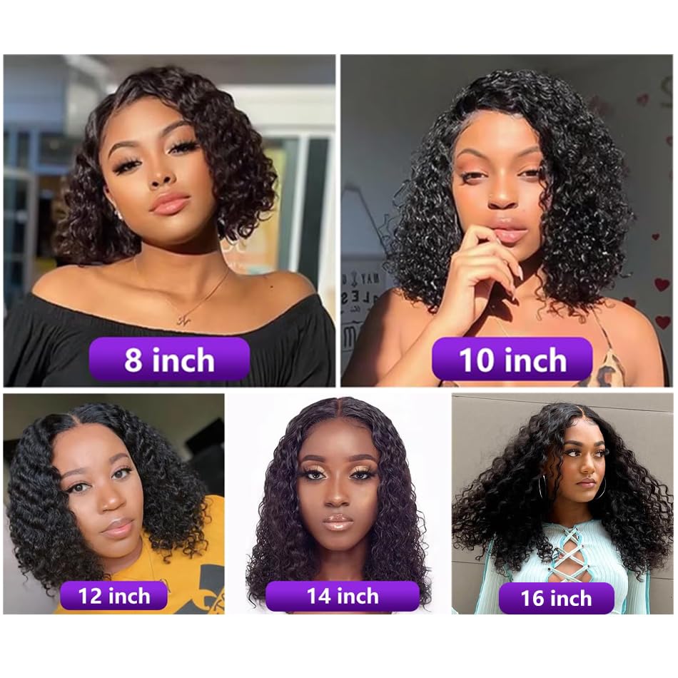 Sungirl Bob Wig Human Hair 13x4 Deep Wave Curly Lace Front Wigs Human Hair For Women Short Bob Human Hair Wig Pre Plucked with Baby Hair Glueless Hair Curly Wigs Nature Hairline 180% Density 14 Inch