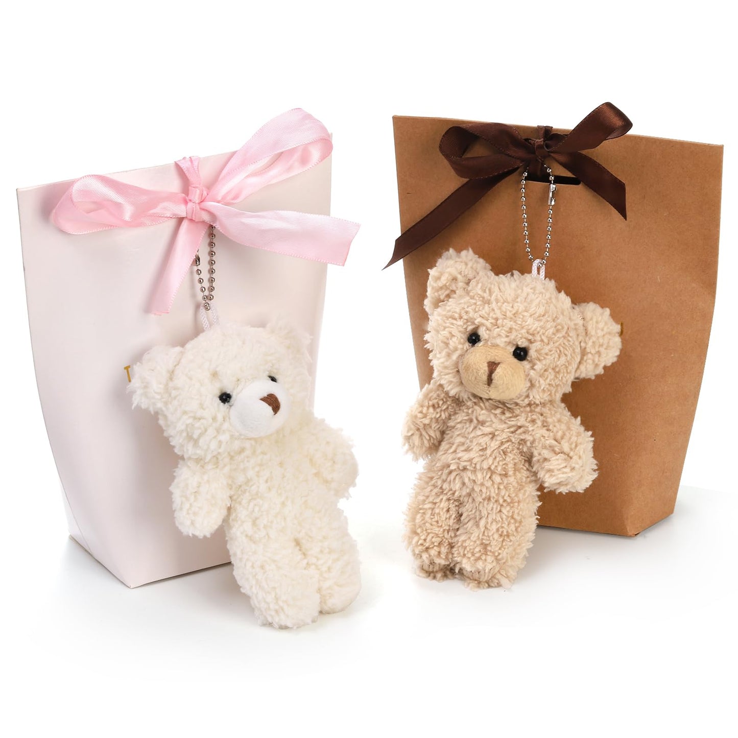 TOPZEA 20 Pack Mini Stuffed Plush Bears, 4.7 Inch Small White & Brown Soft Bear Tiny Keychain Animal Ornament Bulk for Birthday, Valentine's Day, Party Favor, DIY Crafts