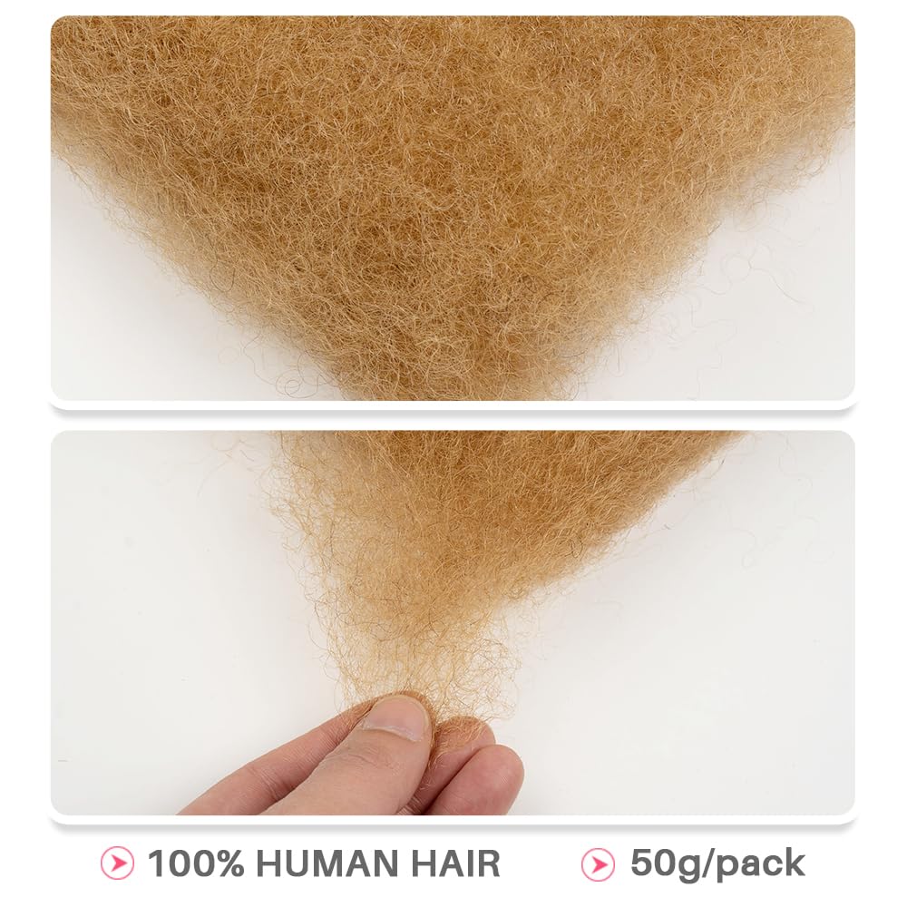 QVR Afro Kinkys Bulk Human Hair for Dreadlock Extensions Repair Locs 50 Gram/Pack,Honey Blonde 14inches Mini Spring Twist Braiding Afro Kinky Human Hair for LocKs