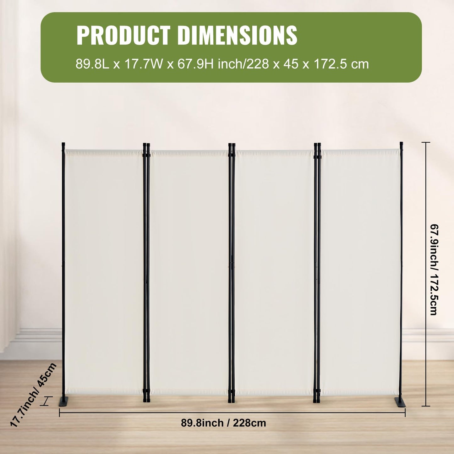 VEVOR Room Divider, 4 Panel Room Dividers and Folding Privacy Screens, Fabric Partition Room Dividers for Office, Bedroom, Dining Room, Study, Freestanding, White