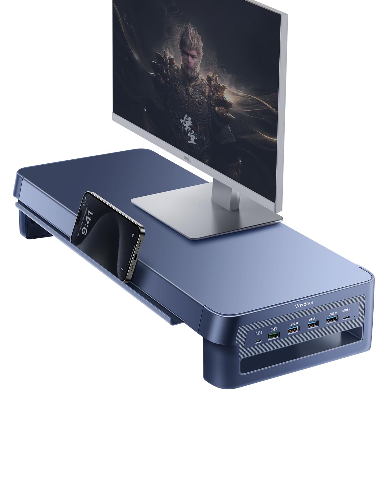Vaydeer USB 3.0 Monitor Stand, Metal Monitor Riser with Hub, Support Fast Charging and Transfer Data, Keyboard and Mouse Storage Desk Organizer for Laptop,Computer,Notebook,MacBook,21.4inch