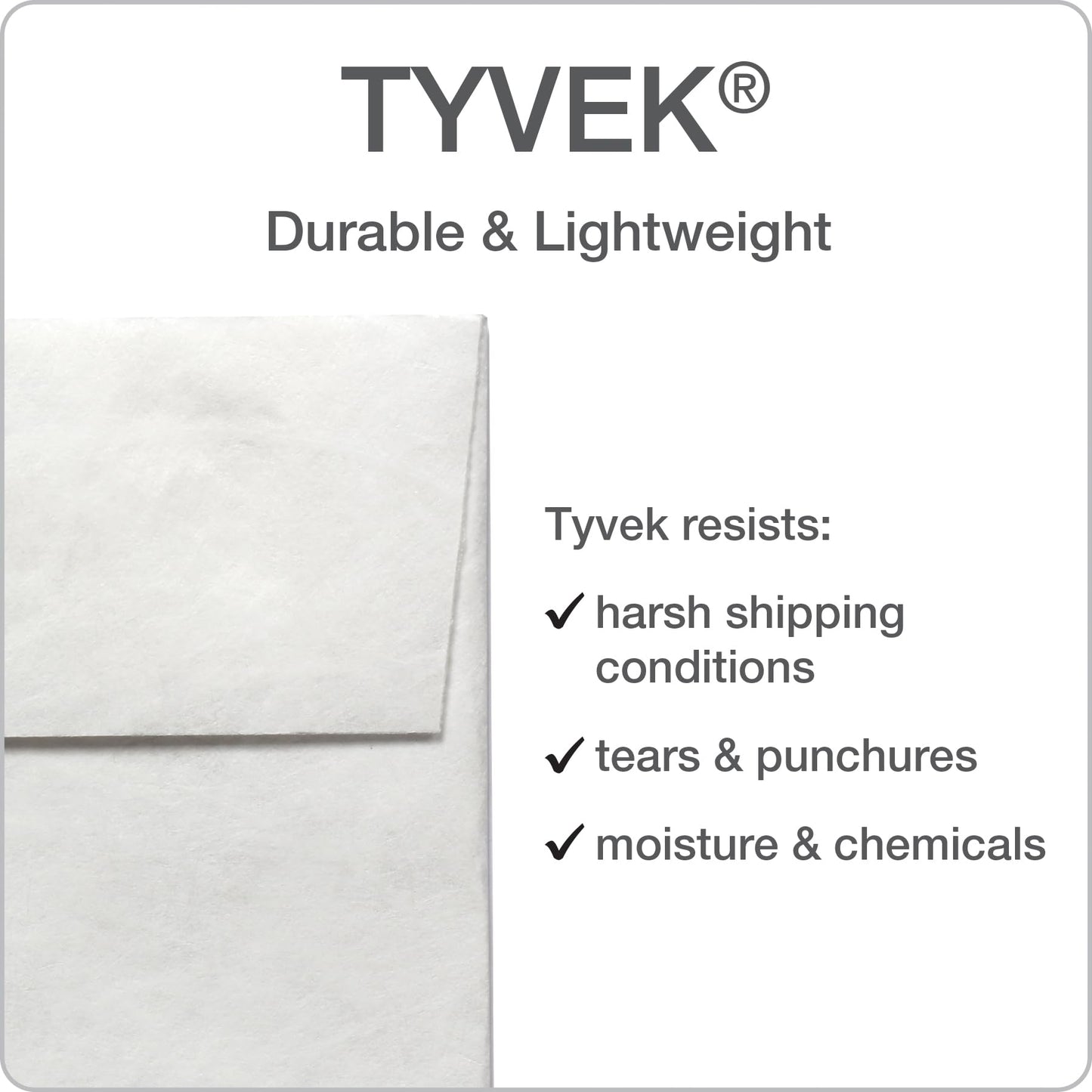 Quality Park Tyvek Envelopes, 100 Pack, Large 10 x 13 Envelopes, First Class Border, Easy-to-Open Tamper Evident Pull Strip, Rip, Puncture & Water Resistant Self Sealing Mailing Envelopes, White