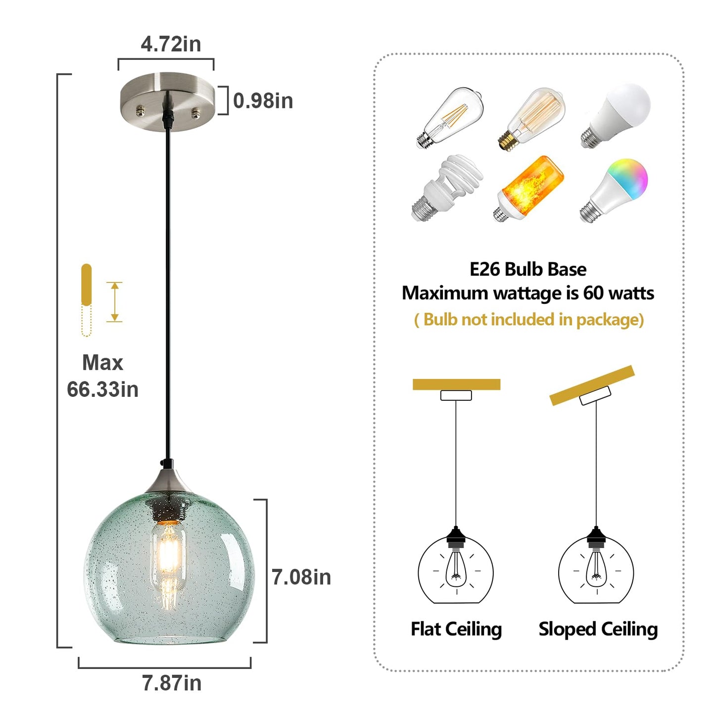 LBSQJ Light Green Glass Pendant Lights Kitchen Island Lighting Globe Pendant Light Fixtures Modern Pendant Lighting for Bedroom Living Dining Room Light Fixture (7.87 in, 3 Pack)