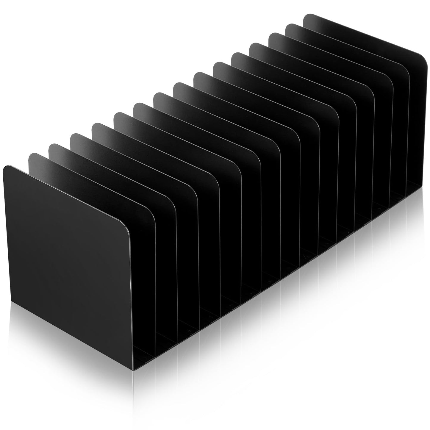 Suzile Metal Desktop File Organizer, 15 Compartments, Vertical File Sorter, Black, 5.79 W x 15.75 L x 5.41 H, Office, Reception Areas, Workspace
