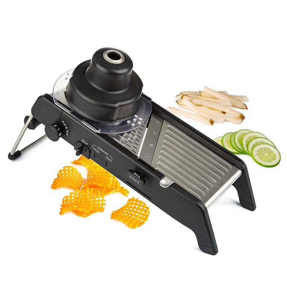 PL8 Professional Mandoline 2.0 - Adjustable Mandoline Slicer with 4 Cutting Thicknesses, Spring-Loaded Hand Guard, Stainless Steel Slicing Ramp, Foldable Non-Skid Feet for Safe, Convenient Food Prep