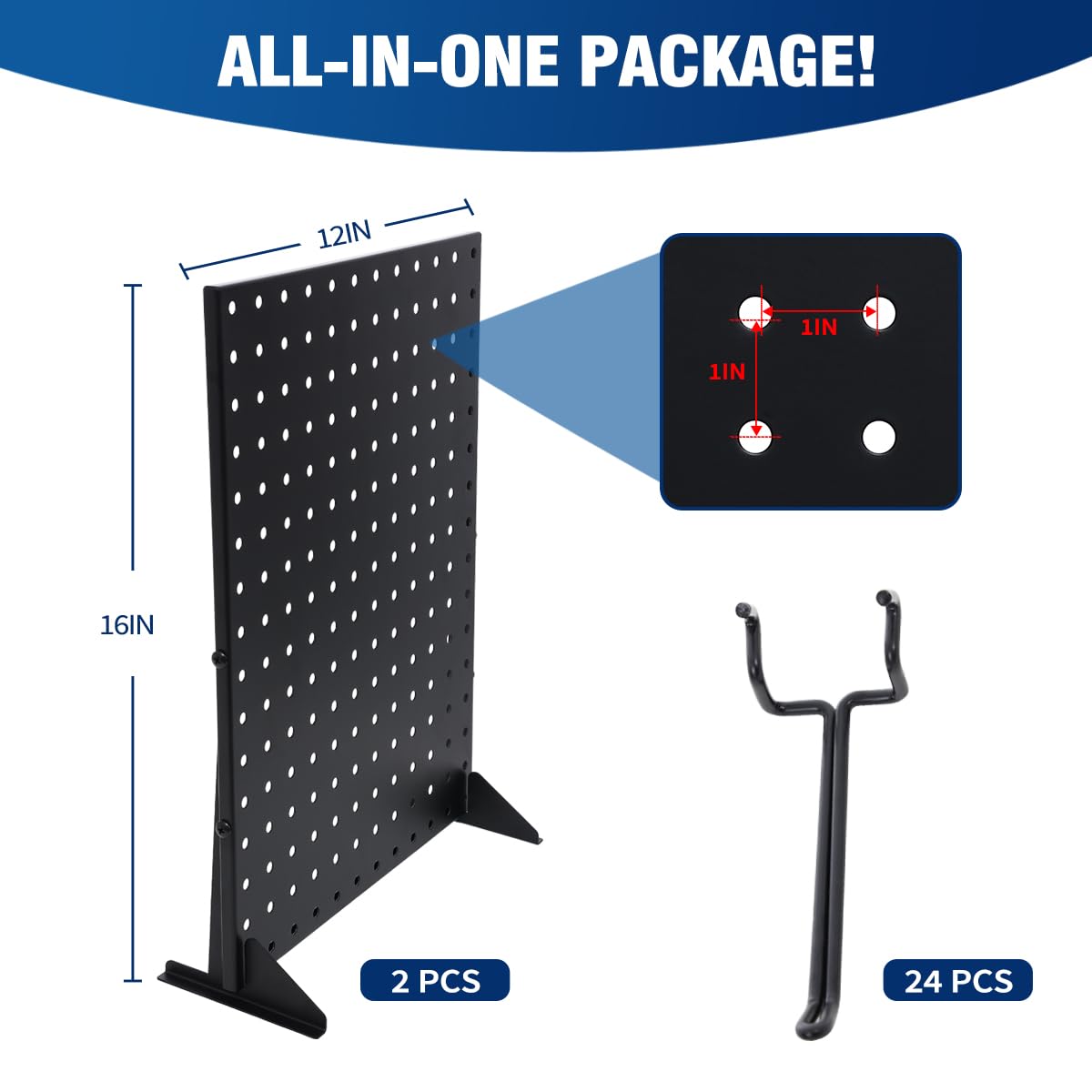 2Pcs Metal Pegboard Display Stand with 24 Peg Hooks for Craft Shows & Fairs,Black Jewelry Retail Display Rack for Selling Accessories,Display Stands for Earring,Pin Stands,Retail Vendors(16*12inch)