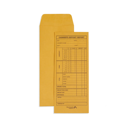 Blue Summit 500 Cash Deposit Envelopes, Cashier Deposit Envelopes for Small Business Money Drops, Retailers and Restaurants to Drop Cash Deposits with Banks, 24lb Brown Kraft, 500 Pack