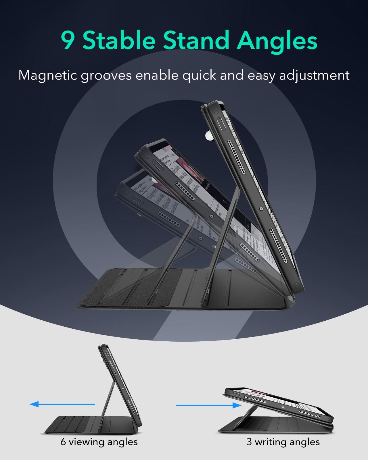 ESR for iPad Pro 13 Inch Case M4(2024), iPad Pro 13 Rotating Case with Removable Magnetic Cover, Adjustable Portrait/Landscape Stand with Raised Screen View, 9 Standing Angles, Shift Series, Black