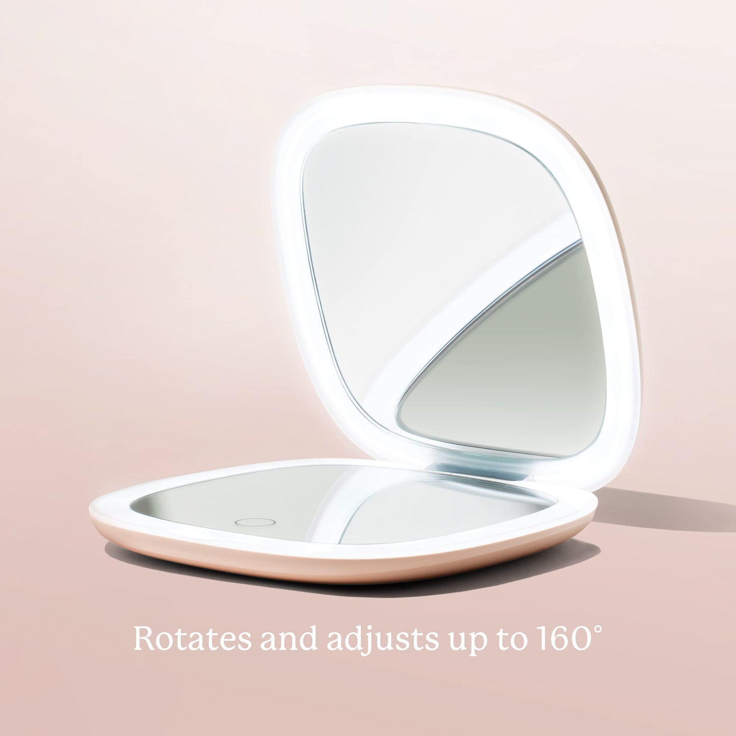 Vanity Planet Pocket Makeup Mirror with Lights & Magnification, Moda - Mini Light-Up Compact & Travel Makeup Mirror - Portable, Adjustable & Rechargeable LED Magnifying Mirror for On-The-Go - Nude