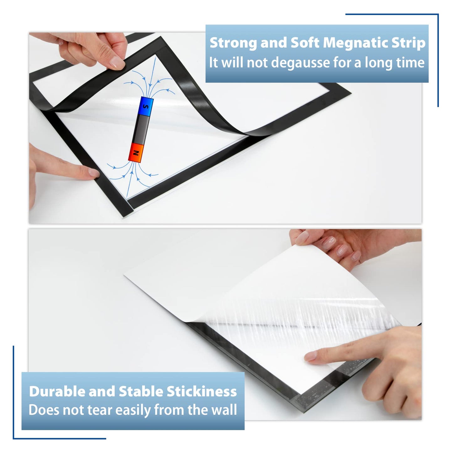 VAIIGO 11"x 17" Self Adhesive Magnetic Sign Holder, Double Sided Window Magnetic Display Frame with Clear PVC and Strong Magnetic for Office/Home/Store/Door/Glass/Wall Display Frame(Black,10Pack)