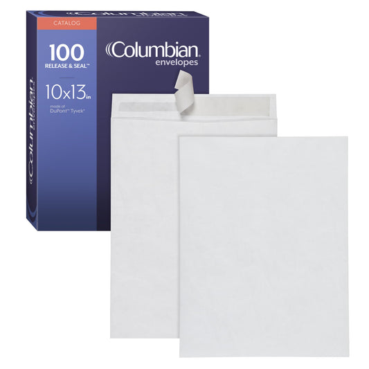 Columbian Self-Seal Mailers, Self-Sealing Envelopes, Made with DuPont Tyvek Material, 14 lb., Puncture, Tear and Moisture Resistant, White, 10" x 13", 100 per Box (1016970)