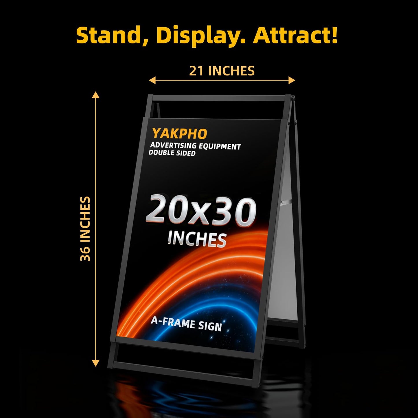 Heavy Duty Slide-in Folding A Frame Sign Sidewalk Sign20x30Inch Sandwich Board Steel Metal Double-Side Pavement sign Corrugated Plastic Poster (20x30 inch(Frame only))