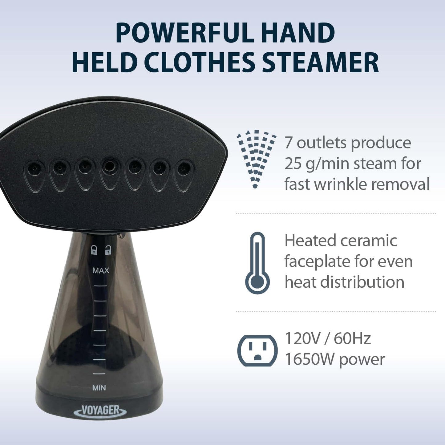 Voyager Cloud Handheld Clothes Steamer, 1650W power, Lightweight Garment and Fabric Steamer, Matte Black