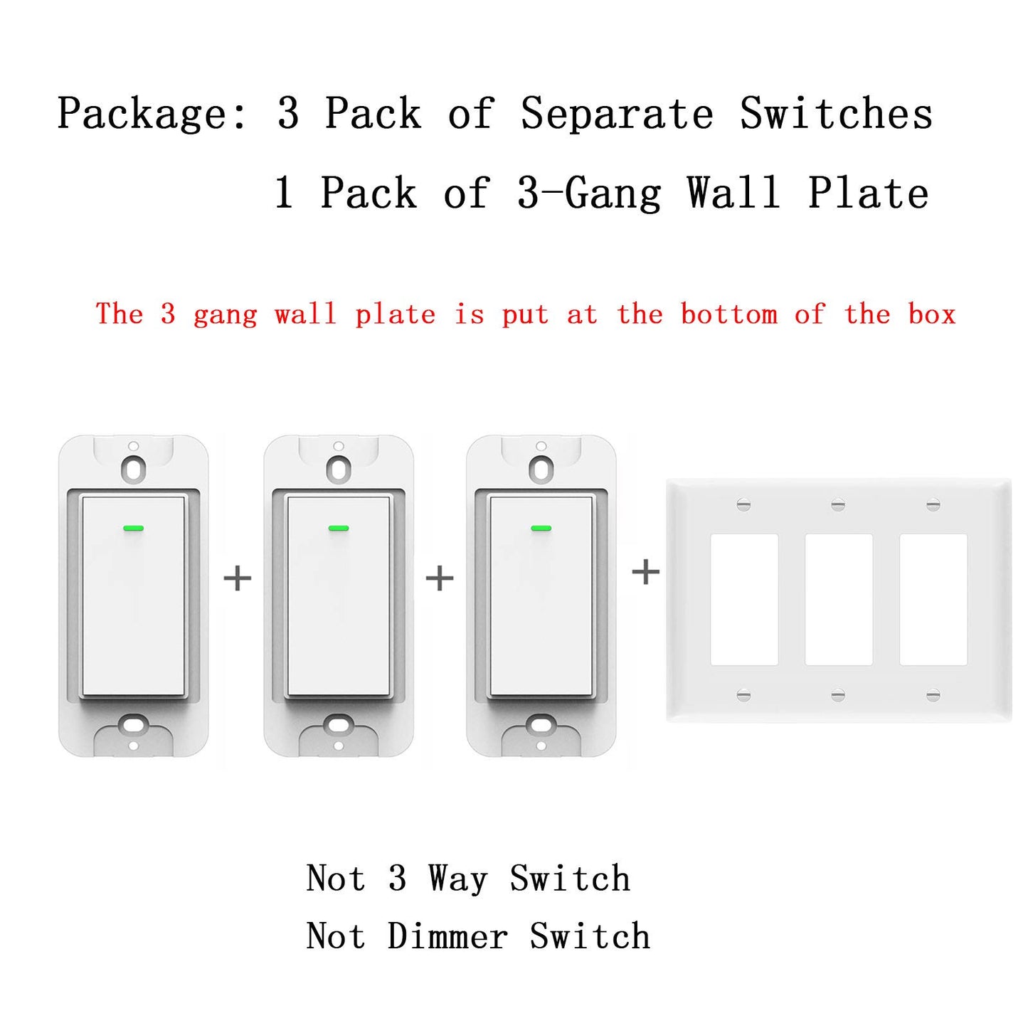 Lesim Smart 3 Gang WiFi Light Switch, 2.4GHz, Compatible with Alexa, Google Home, White, Push Button, Automatically/Smart Switch Operation
